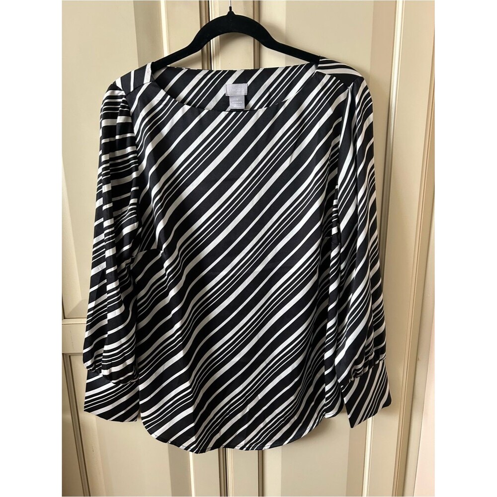 Chico's Black and White Diagonal Stripe Blouse